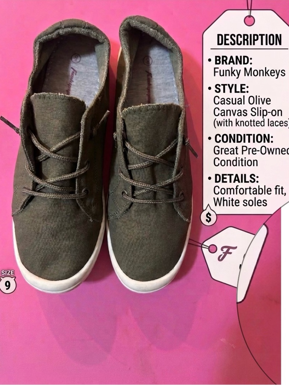 Olive Canvas Slip-On Flats with White Soles